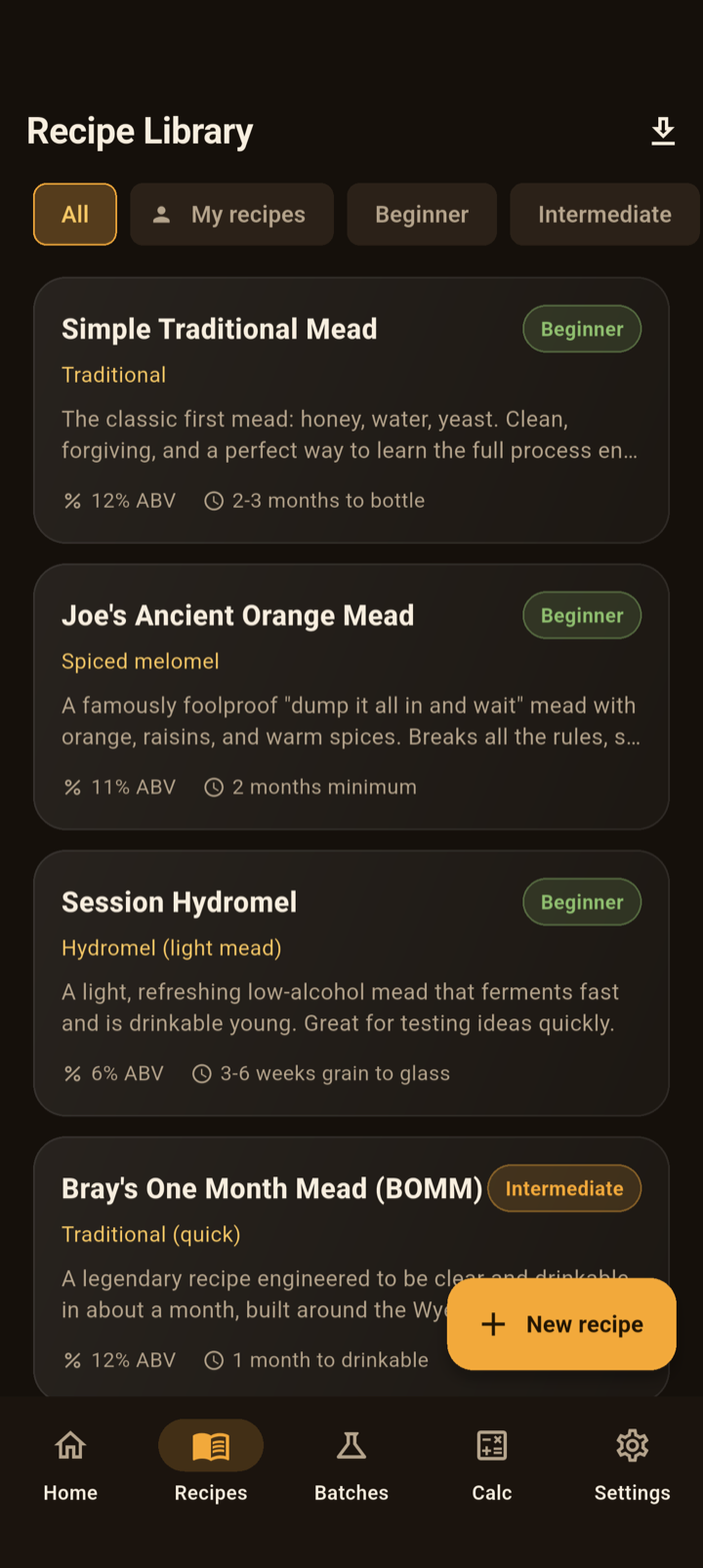 NectarForge recipe library