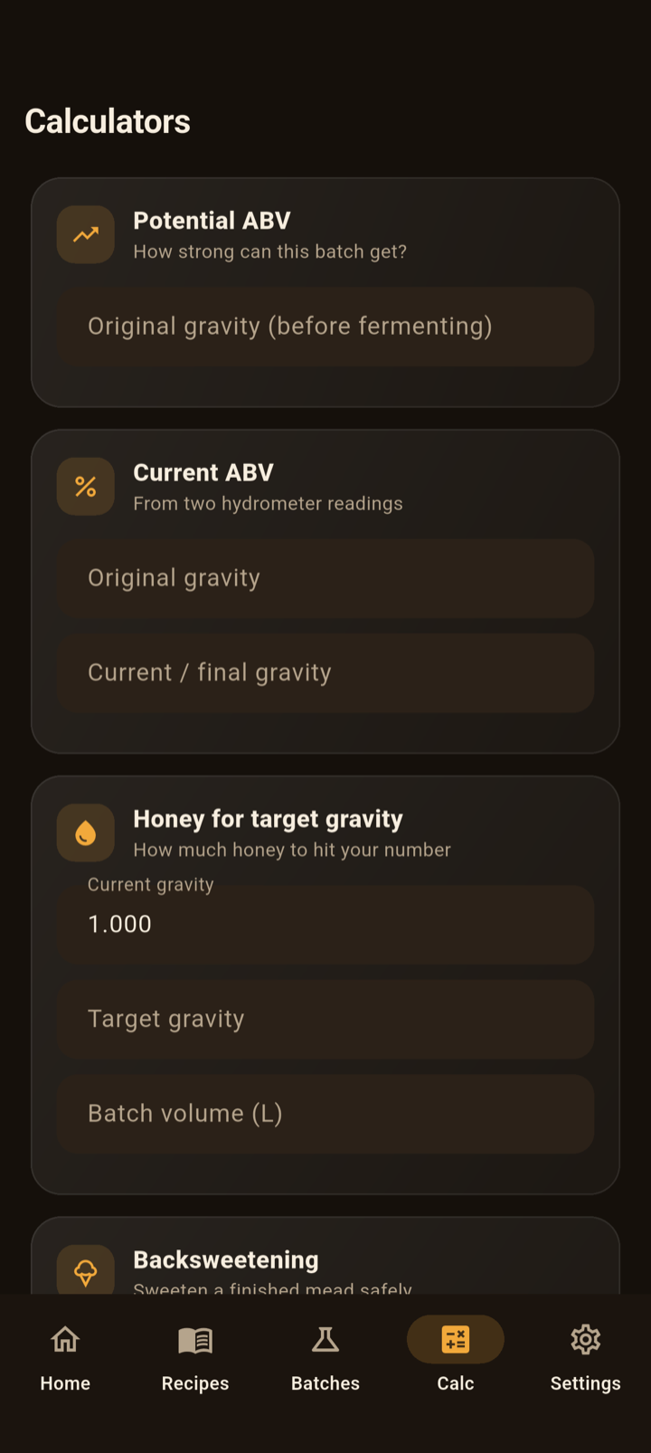 NectarForge brewing calculators